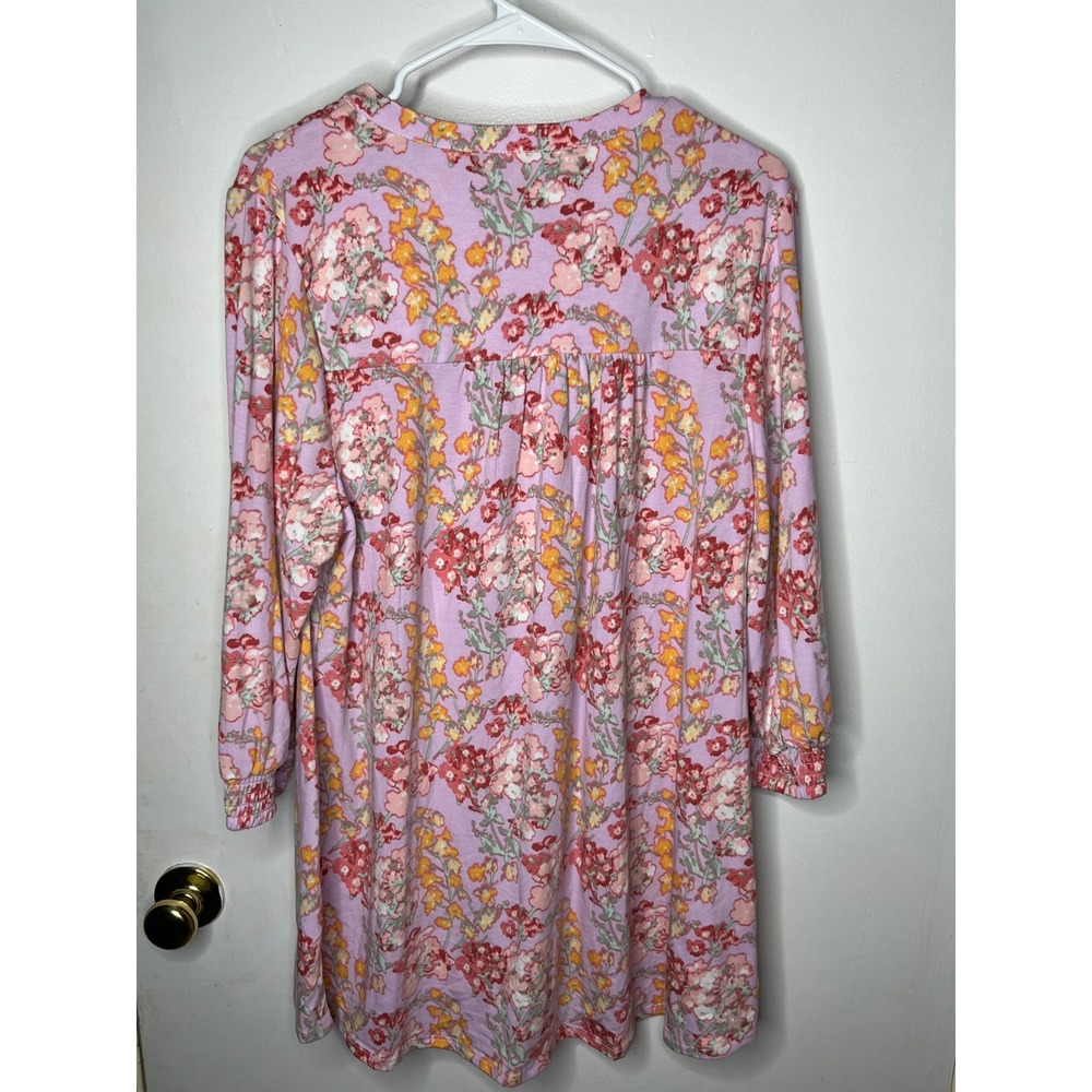 Wonderly Plus Size 1X Floral Print Purple Pink Yellow Long Sleeve Tunic‎ Top nwt - Picture 2 of 4